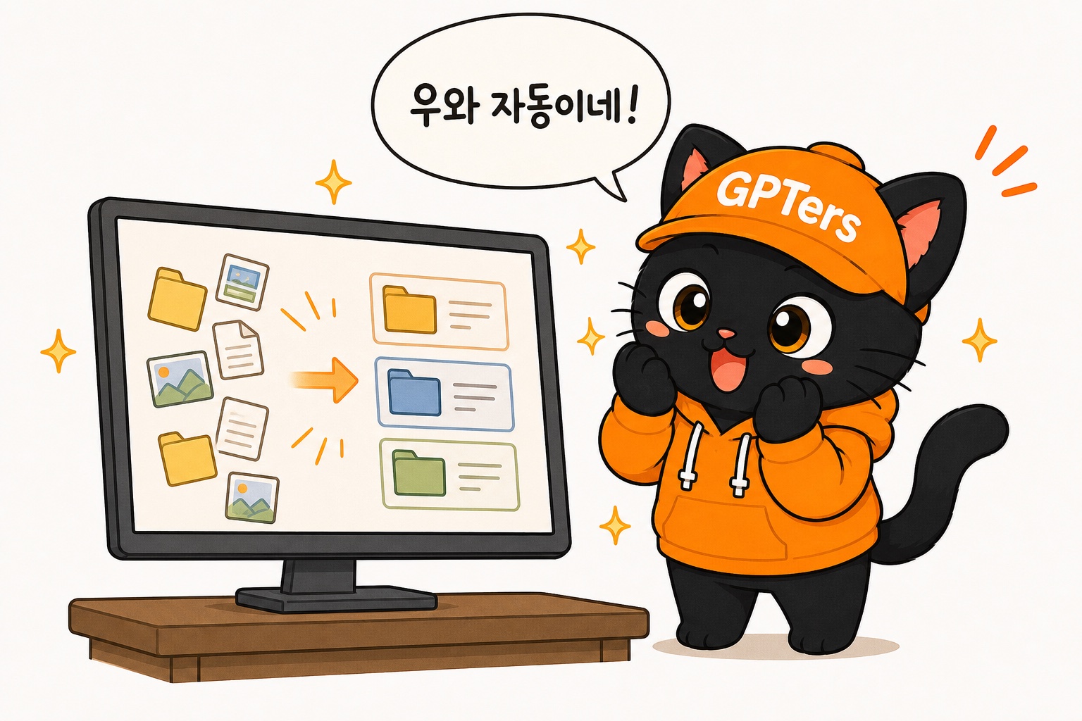 자동화 사슬을 굴리는 아롱이에게 뽀짝이가 박수