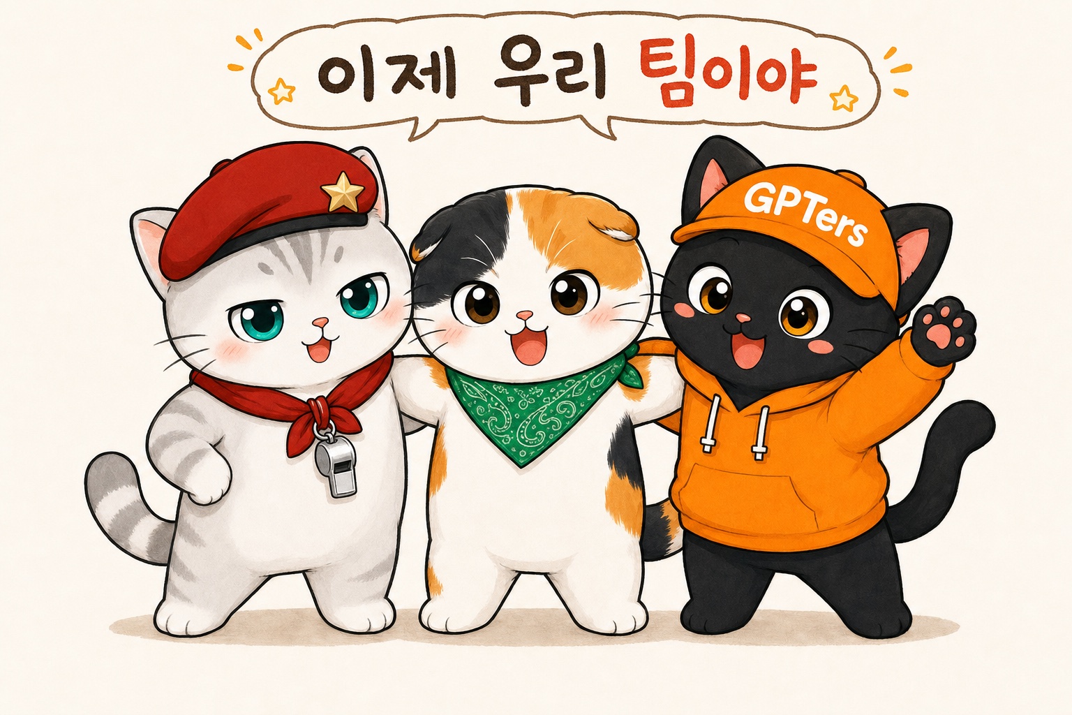 아롱이를 가운데 두고 뽀야·뽀짝이가 어깨동무