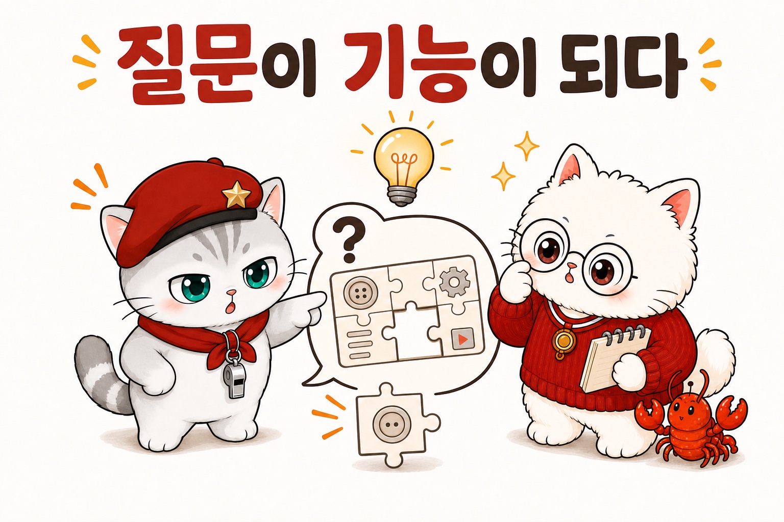 질문에서 빠진 기능을 발견하는 뽀야와 뽀둥이