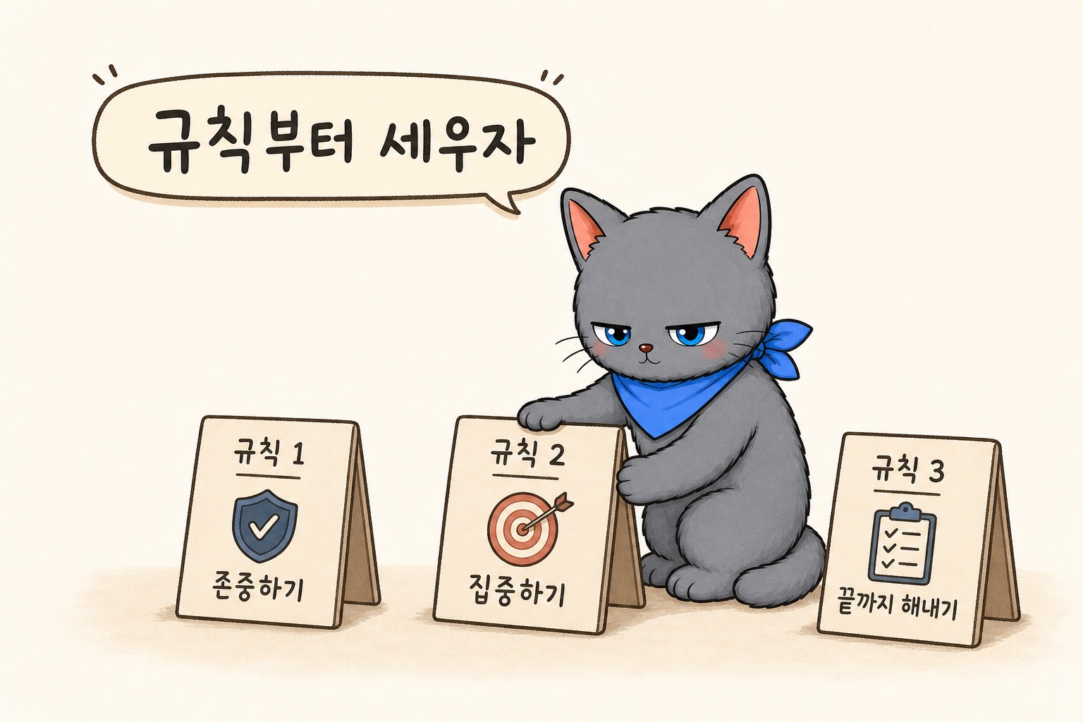 가드레일 푯말 세 개를 시크하게 세우는 뽀식이