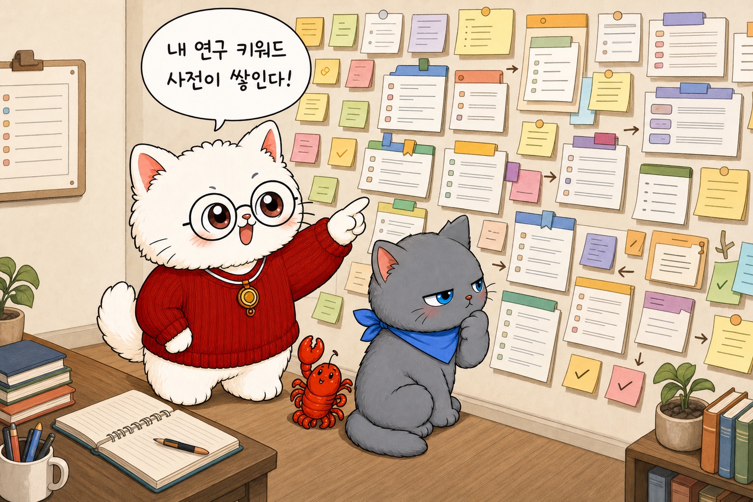 태그 사전을 점검하는 뽀둥이와 뽀식이